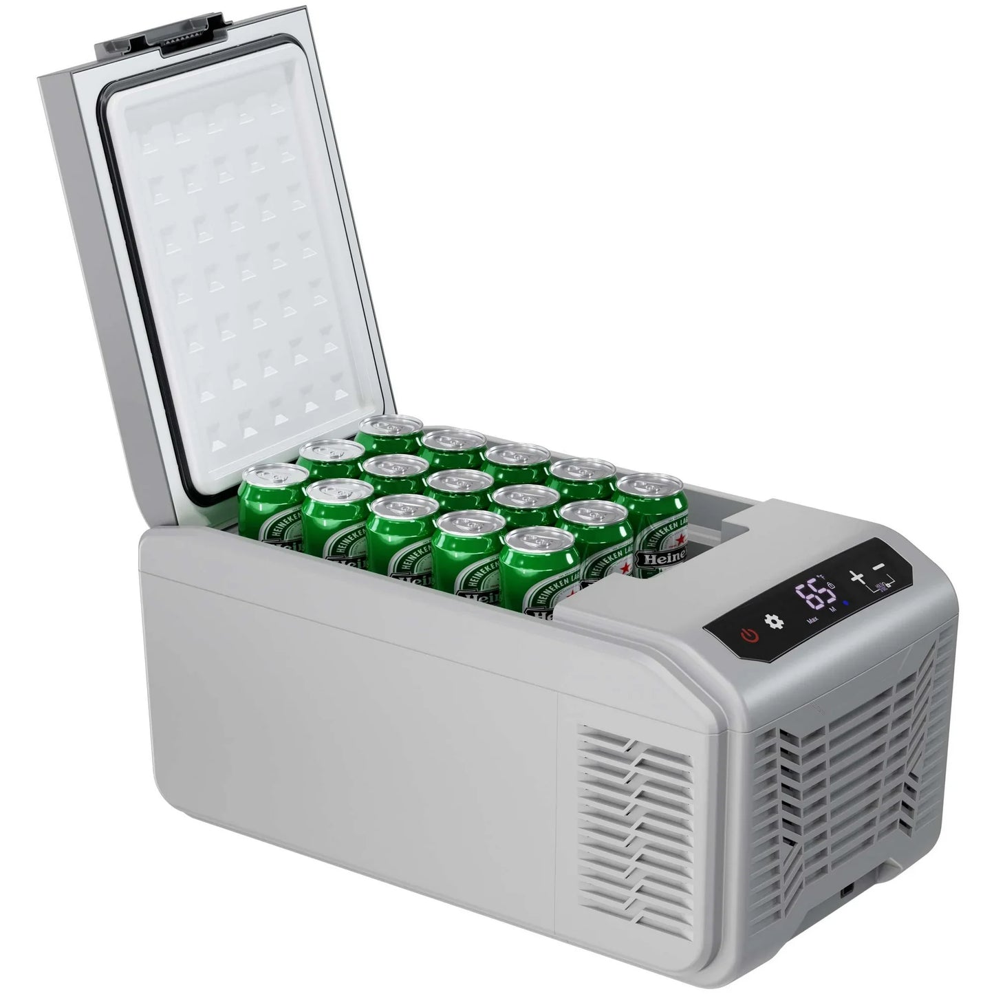 LHRIVER 16QT(15L) Dual-Power Car Refrigerator -4°F~68°F, 12V/24V DC & 100-240V AC Portable Freezer/Cooler w/Smart LCD & Battery Protect – Compact Fridge for RV, Camping, Travel