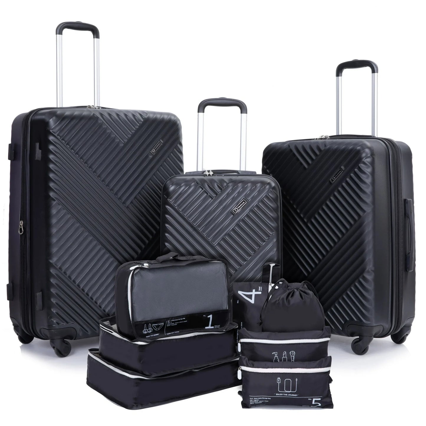 Luggage Sets 3 Piece Travel Suitcase Set with 7PCS Organizer Bags, Black