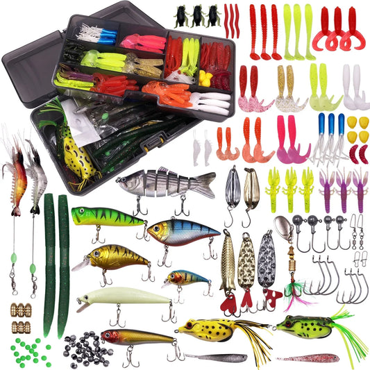 Luxvie 300Pcs Fishing Lures Kit for Bass, Freshwater Frog Lure with Free Tackle Box, Fishing Lure Set Including Combo Swimbaits, Crankbaits, Spinnerbaits, Plastic Worms, Jigs, Topwater Lures