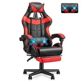 Luxvie Gaming Chair with Footrest High Back Office Chair with Headrest&Massage Lumbar Support Swivel Ergonomic Gaming Chair for Adults, Red