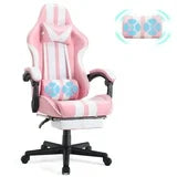 Huracan Pink Gaming Chair with Footrest High Back Ergonomic Office Gamer Chair with Massage and Headrest Lumbar Support Swivel Seat Computer Game Chair for Adults Kids