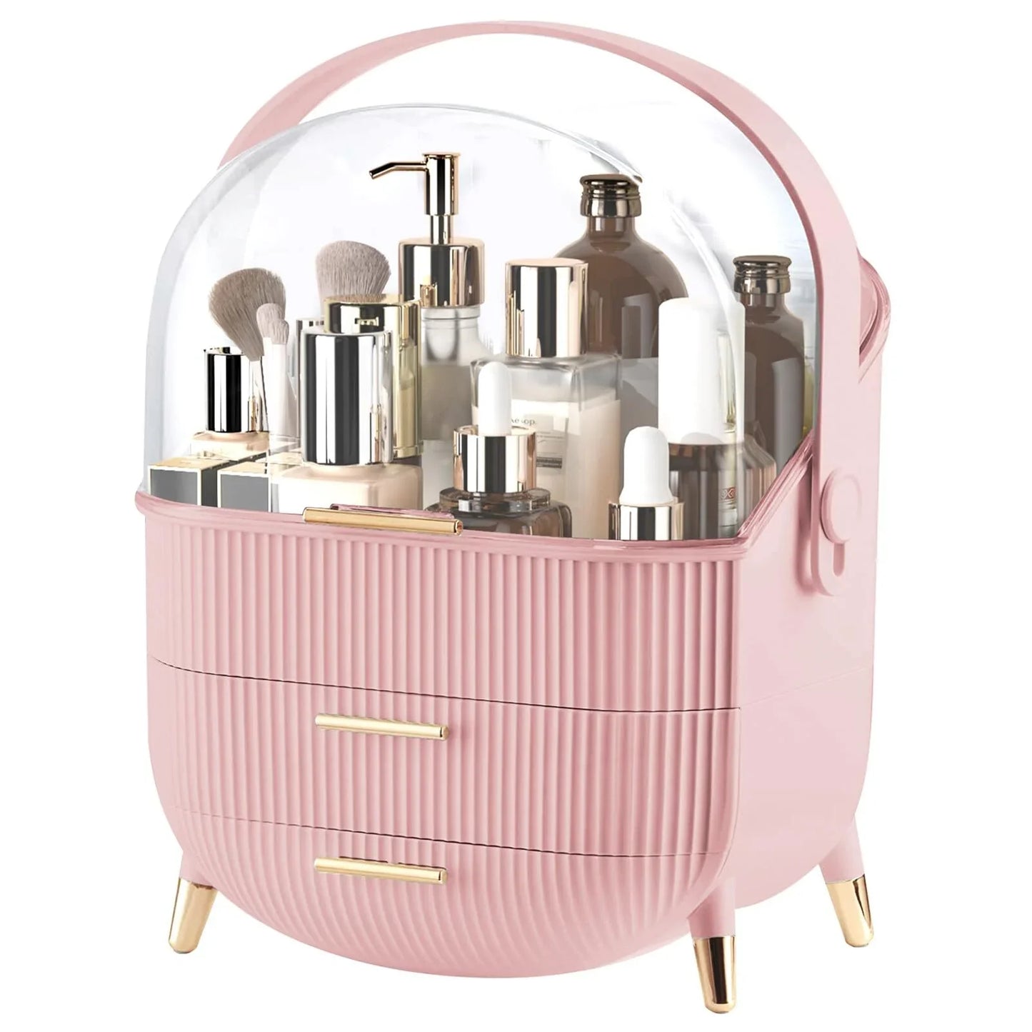 Makeup Organizer for Vanity, Make up Organizers and Storage, Cosmetics Skincare Organizers with Lid and Drawers, Cosmetic Display Cases for Countertop, Bathroom, Dresser, Ideal Gifts for Women(Pink)