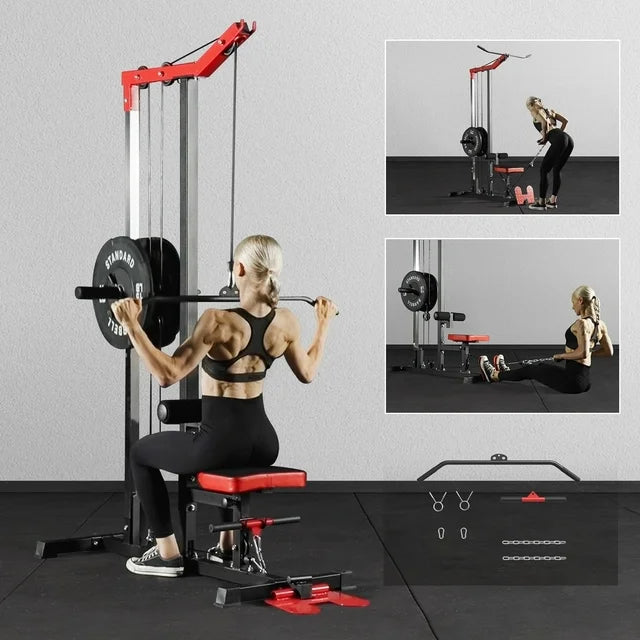 Mikolo LAT Pull Down Machine Set, Multifunction Cable Workout Equipment with Flip-up Footplate and Plates Storage Posts ? ? ? ? ?