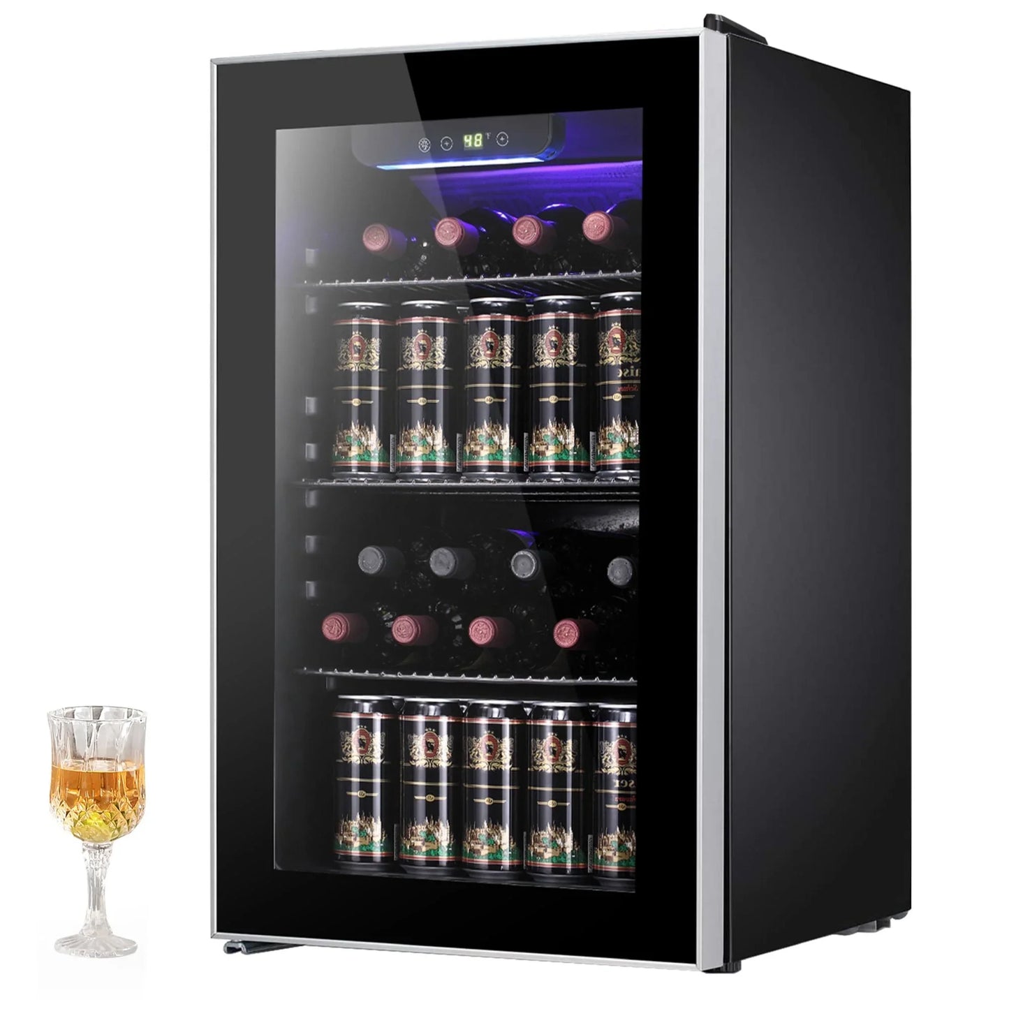 Moifoi 3.2 Cu.ft 126-Can Beverage Center Refrigerator, Electronic Temperature Mini Fridge w/ Glass Door and Adjustable Removable Shelves, for Home and Office