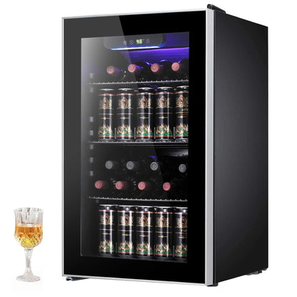 Moifoi 3.2 Cu.ft 126-Can Beverage Center Refrigerator, Electronic Temperature Mini Fridge w/ Glass Door and Adjustable Removable Shelves, for Home and Office