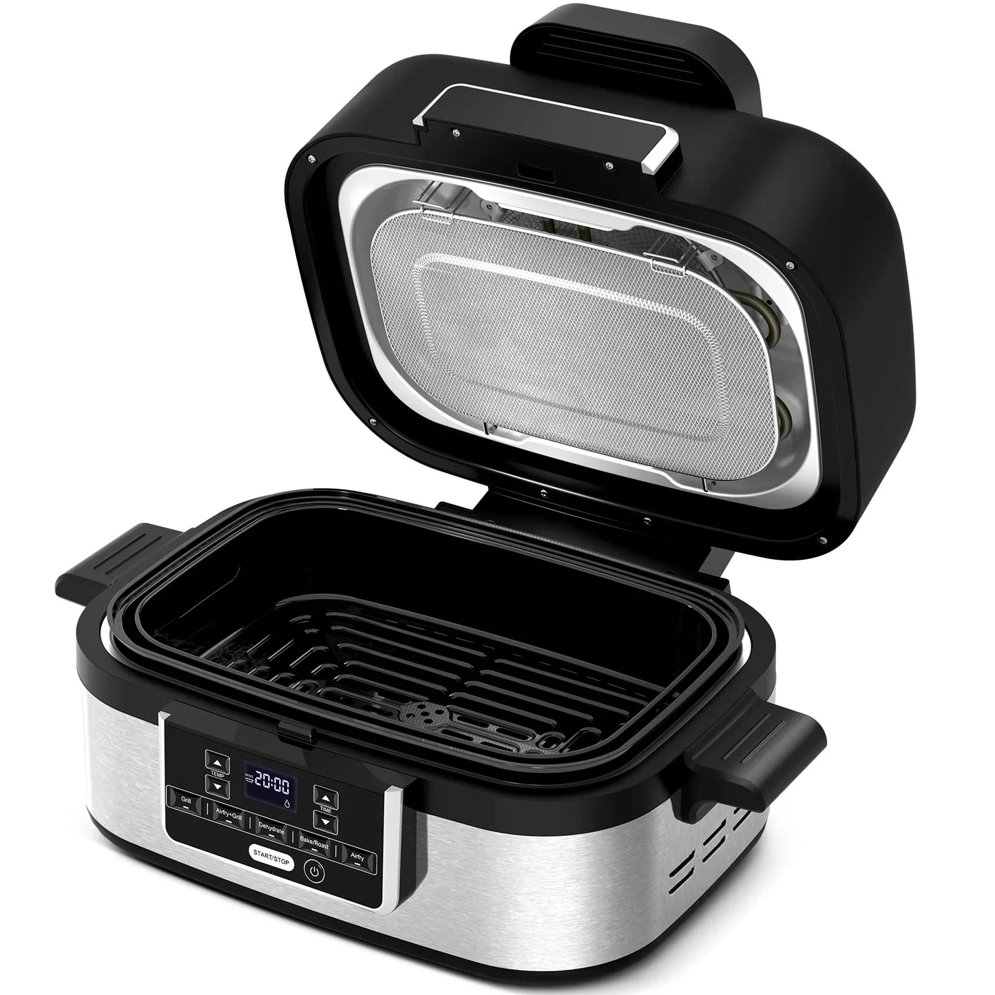Moifoi 5-in-1 Electric Indoor Grill & Air Fryer Combo, 5QT Large Capacity, Stainless Steel Smokeless, Roast, Bake, Dehydrate, Beef & Fries