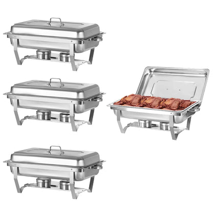 PRIJESSE 4 Pack Chafing Dish for Buffet,8 Quart Stainless Steel Chafing Dish Buffet Set, Rectangular Chafers and Buffet Warmers Sets for Party, Catering, Wedding, Banquet, Graduation