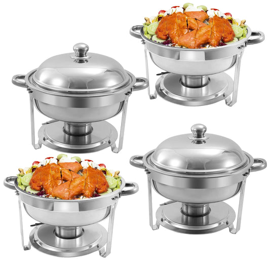 PRIJESSE 4-Pack Chafing Dish Buffet Set, 6QT Round Buffet Servers and Warmers Set, Stainless Steel Catering Food Warmer with Lid for Party
