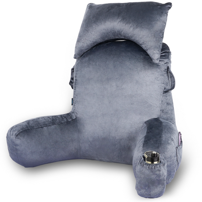 Reading Pillow, Extra Large 31" Back Support Pillow with Detachable Neck Roll, Bed Rest Pillow with Arms, 4 Pockets for Bed Rest Reading Watching TV Gaming