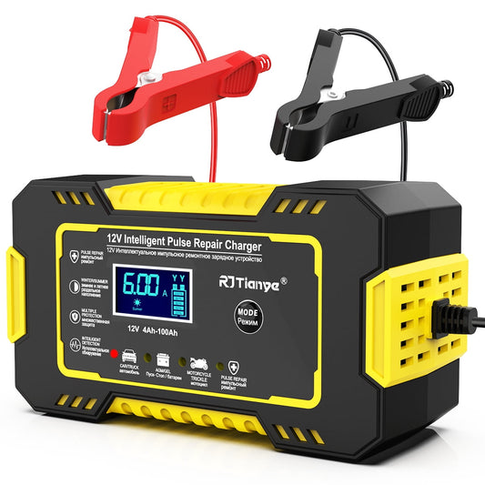 Car Battery Charger, 12V/6A Battery Trickle Charger Smart Automotive 12V Battery Maintainer Desulfator with Temperature Compensation for Car Truck Motorcycle