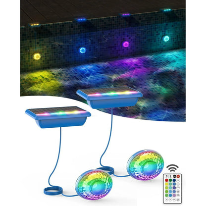 Solar Pool Lights, Solar Powered Submersible LED Lights with Remote IP68 Waterproof Swimming Pool Lights 16 Colors Underwater Pool Lights for Above Ground Inground Pool, Pond (Blue, 2 Pack)