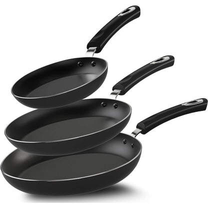 3 PCS Non-Stick Frying Pan Set, 8”, 9.5”, 11” Tri-Ply Skillet with Induction Bottom, Aluminum Cooking Skillet Pans Set, Compatible with All Stovetops (Black)
