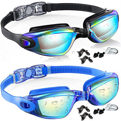Swim Goggles, 2 Pack Anti-fog No Leaking Anti-UV Silicone Swimming Goggles