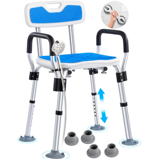 TNTANTS Shower Chair for Inside Shower with Armrests & Back, Upgraded Supports up to 350lbs Shower Seat with Padded and Grab Bar, Adjustable Height Shower Bench for Elderly Disabled