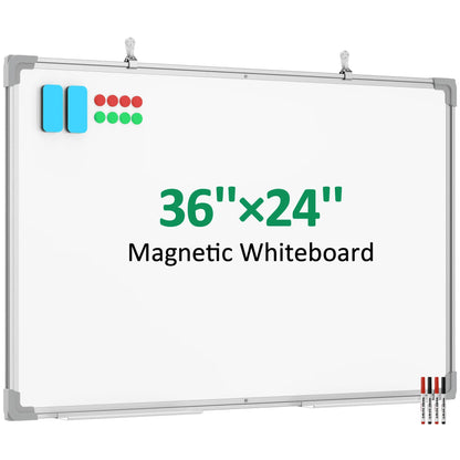 TNTANTS Magnetic White Board 36''×24'', Dry Erase Board for Home, School, Office, Silver Aluminium Frame Wall Mounted Whiteboard