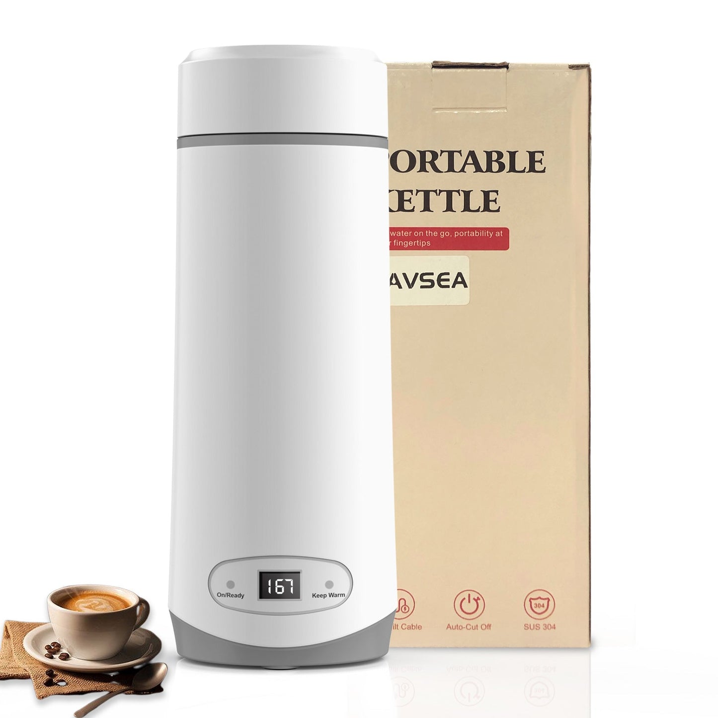 Travel Electric Kettle, Small Portable Tea Coffee Kettle, Hot Water Boiler with 8 Temperature Control,New, White