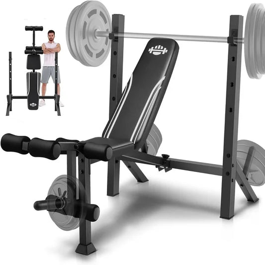 VIBESPARK Adjustable Weight Bench, 900Lbs 5-in-1 Foldable Bench Press with Barbell Rack for Home Gym, Multi-functional Workout Bench Set with Leg Extension for Full Body Strength Training