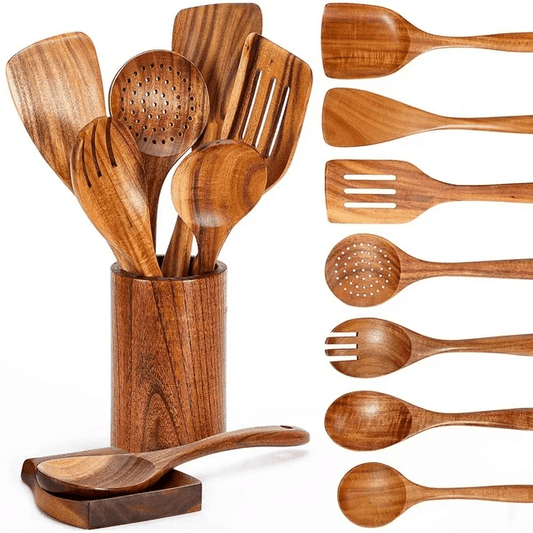 Wooden Spoons for Cooking, 9 PCS Teak Wood Cooking Utensil Set