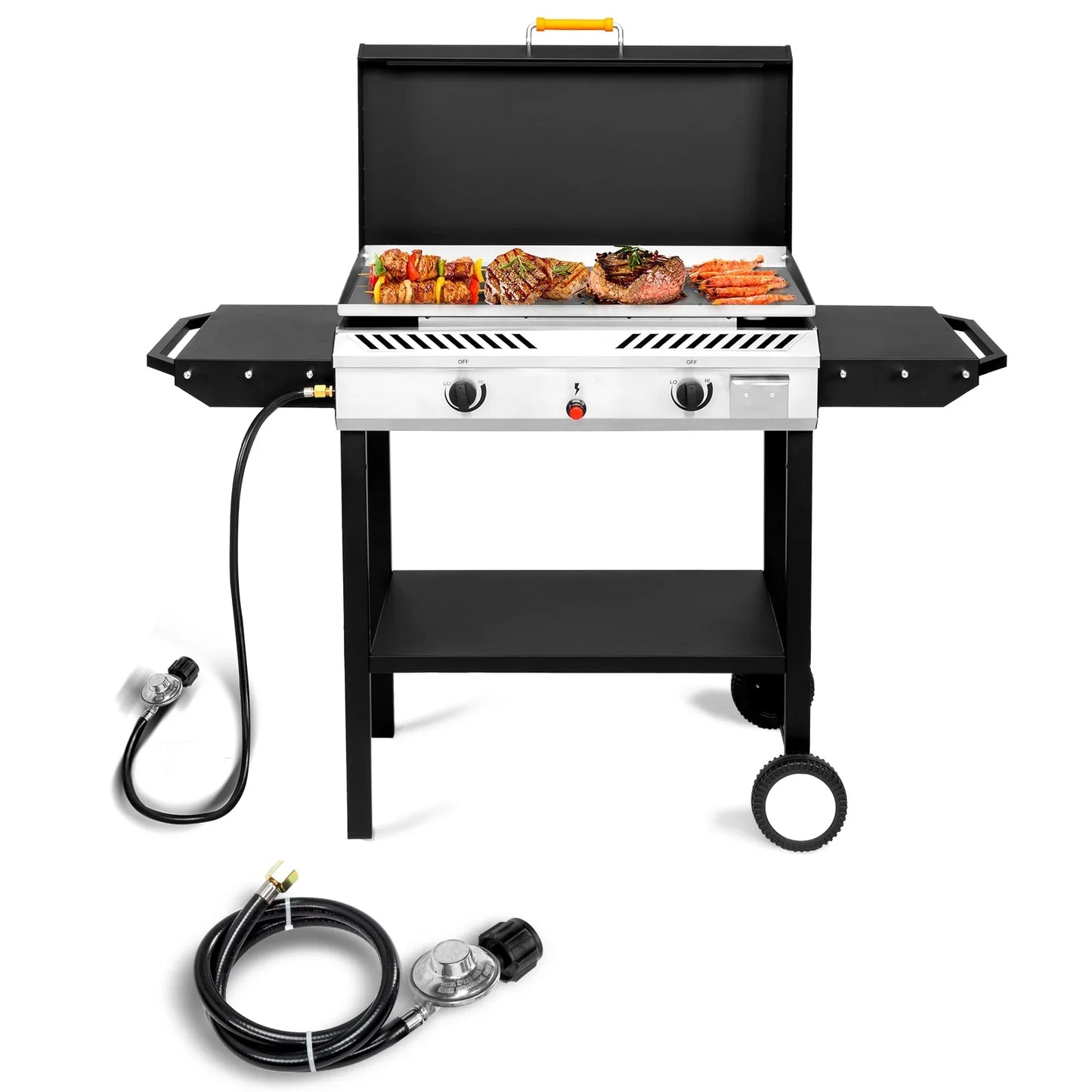 Zintown 2 Burner 150000-BTU Outdoor Stove Propane Gas Griddle with Portable Pan,Lid