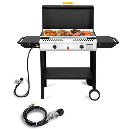 Zintown 2 Burner 150000-BTU Outdoor Stove Propane Gas Griddle with Portable Pan,Lid