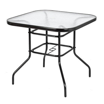 Zimtown 31" Outdoor Dining Table with Glass Top w/ Umbrella Hole for Patio Garden Poolside, Black Steel Frame