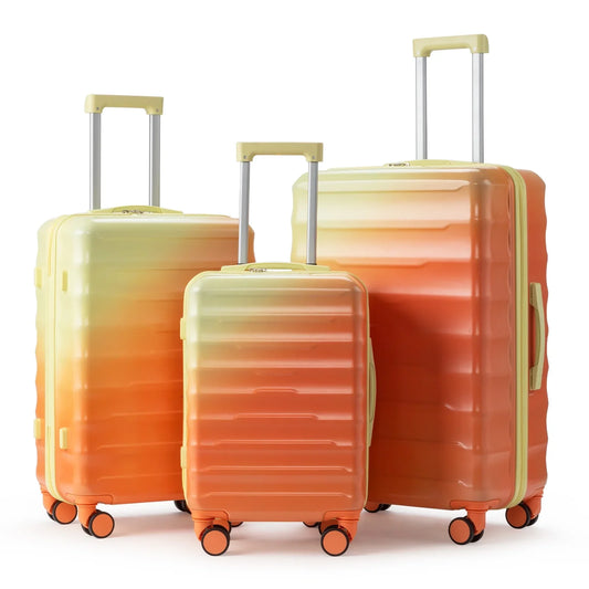 Zimtowm Luggage Sets 3 Piece Hardshell Gradient Color Suitcase with Spinner Wheels and TSA Lock Yellow Orange