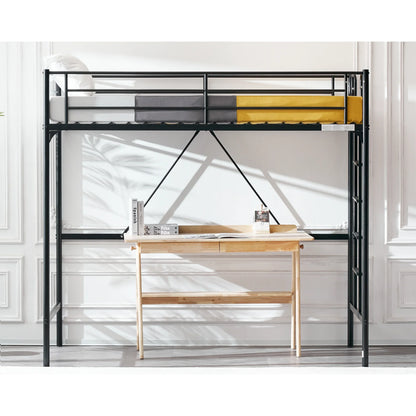 Zimtown Twin Loft Bed with Ladder Metal Bunk Bed with Flat Step Ladder for Kids Teens Adults, Black