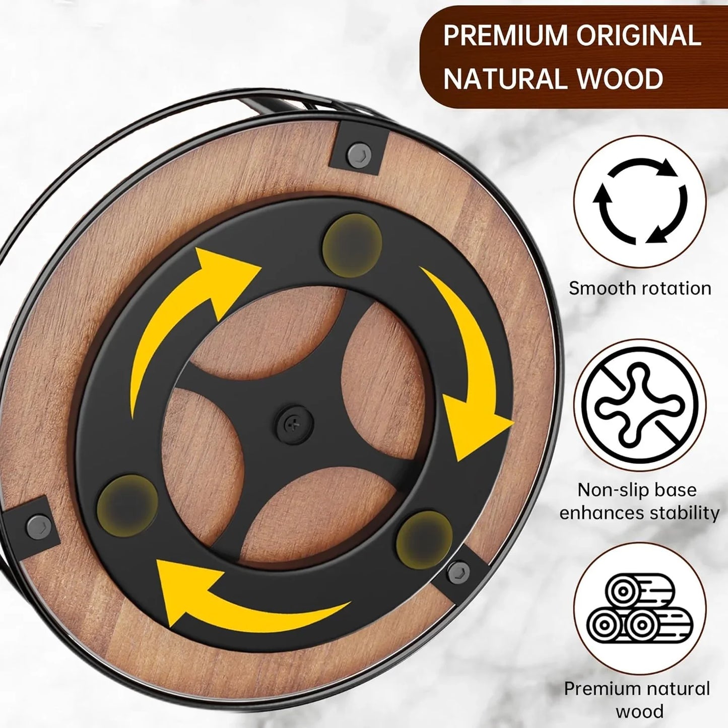 Katinyos 9 inch Lazy Susan Organizer, Non-Skid Round Wood Turntable Organizer with Steel Sides, Pantry Organizers and Storage for Cabinet, Kitchen Countertop, Spice Rack