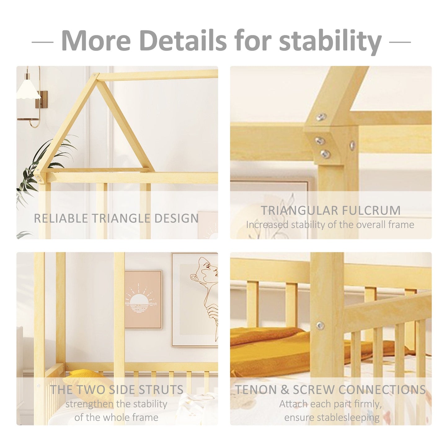 VLDTDRDI Twin Floor Bed with Door and High Fence,Pine Wood Kids Bed,House Bed for Kids, Girls, Boys, Floor Bed Without Slats,Natural