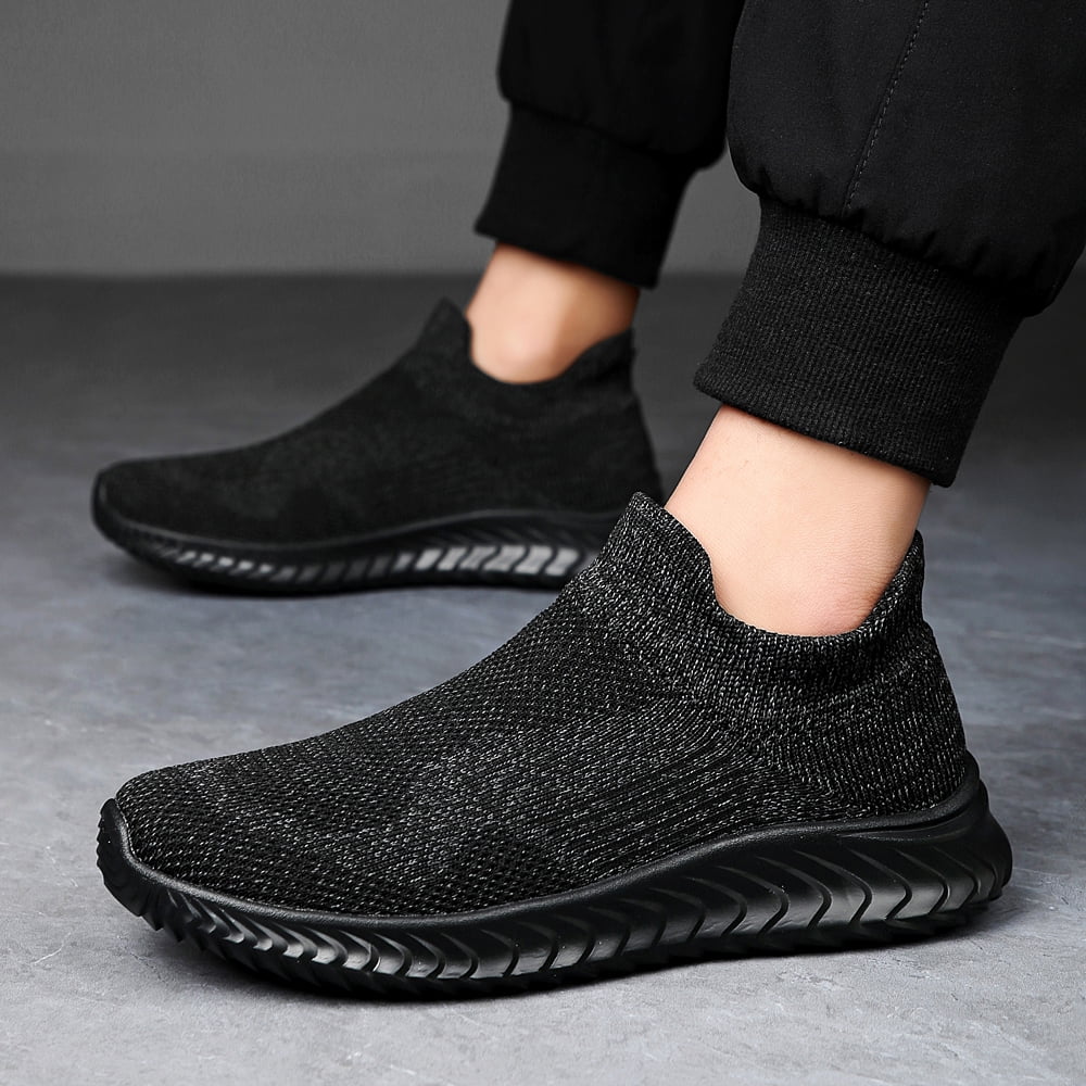 LASUDRAA Mens Walking Shoes Slip on Sneakers Running Tennis Lightweight Breathable Fit Socks Shoes