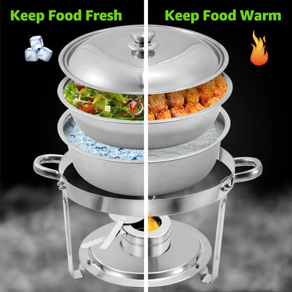 PRIJESSE 4-Pack Chafing Dish Buffet Set, 5QT Round Buffet Servers and Warmers Set, Stainless Steel Catering Food Warmer with Lid for Party