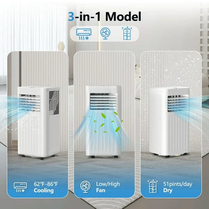 KISSAIR 5,000 BTU (8,000 BTU ASHRAE) Portable Air Conditioner – 3-in-1 AC, Dehumidifier & Fan with 24-Hour Timer