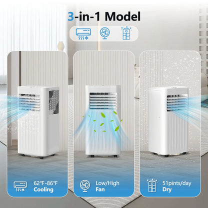 KISSAIR 5,000 BTU (8,000 BTU ASHRAE) Portable Air Conditioner – 3-in-1 AC, Dehumidifier & Fan with 24-Hour Timer