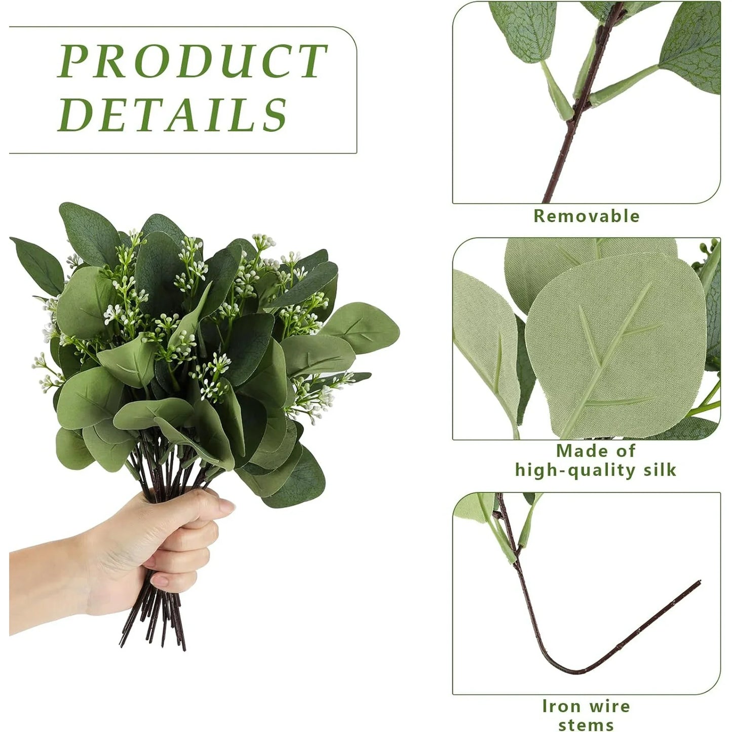 20Pcs Artificial Eucalyptus Leaves Stems, Greenery Decoration Branches with Flowers for Floral Arrangement Vase Wedding Bouquets Centerpiece