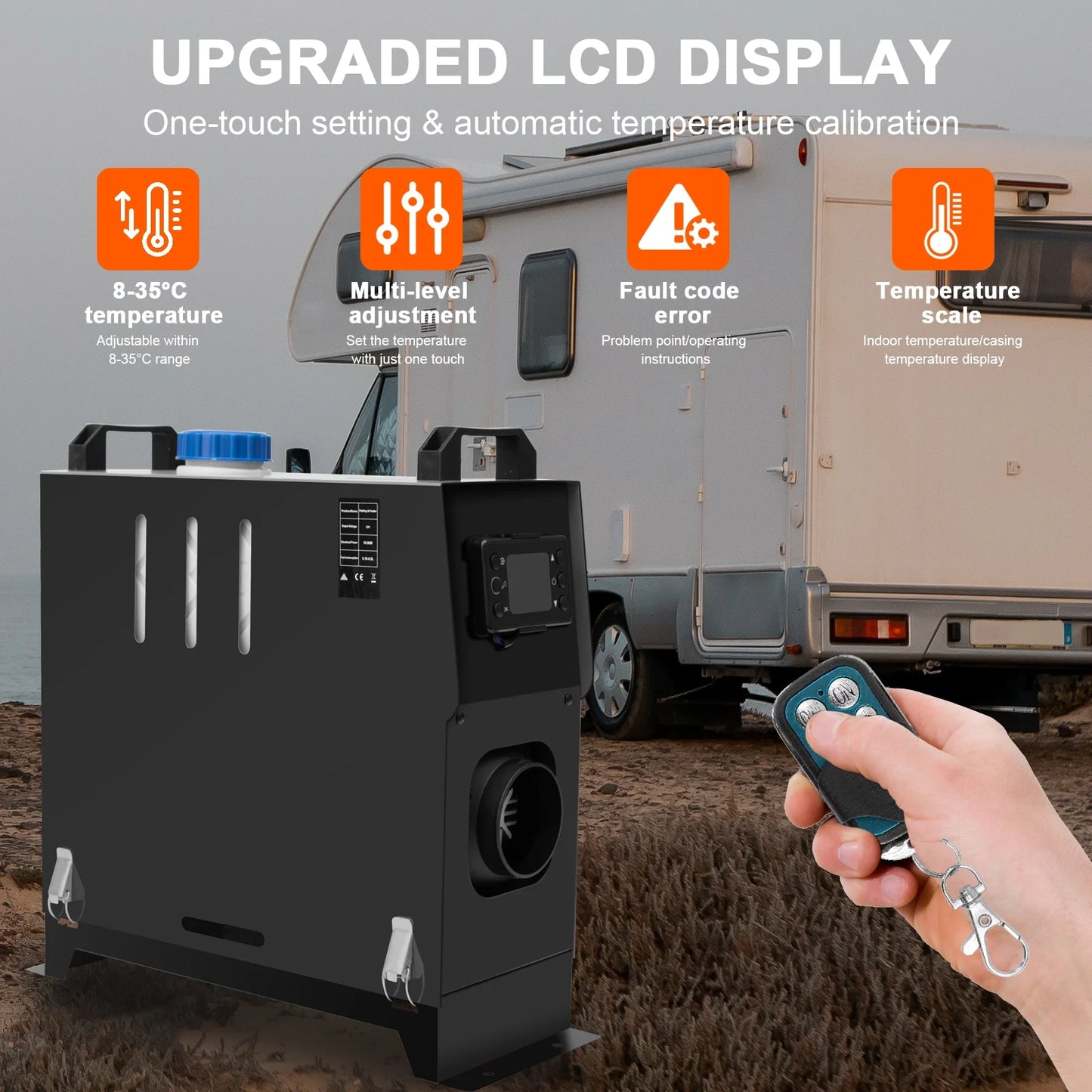 Jacgood 12V 8KW Diesel Air Heater, Diesel Heater All in One with LCD Display, Remote Control, Silencer, Fast Heating for RV Truck, Boat, Camper, Car Trailer, Motorhomes, Caravans，Black