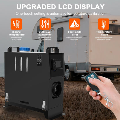 Jacgood 12V 8KW Diesel Air Heater, Diesel Heater All in One with LCD Display, Remote Control, Silencer, Fast Heating for RV Truck, Boat, Camper, Car Trailer, Motorhomes, Caravans，Black