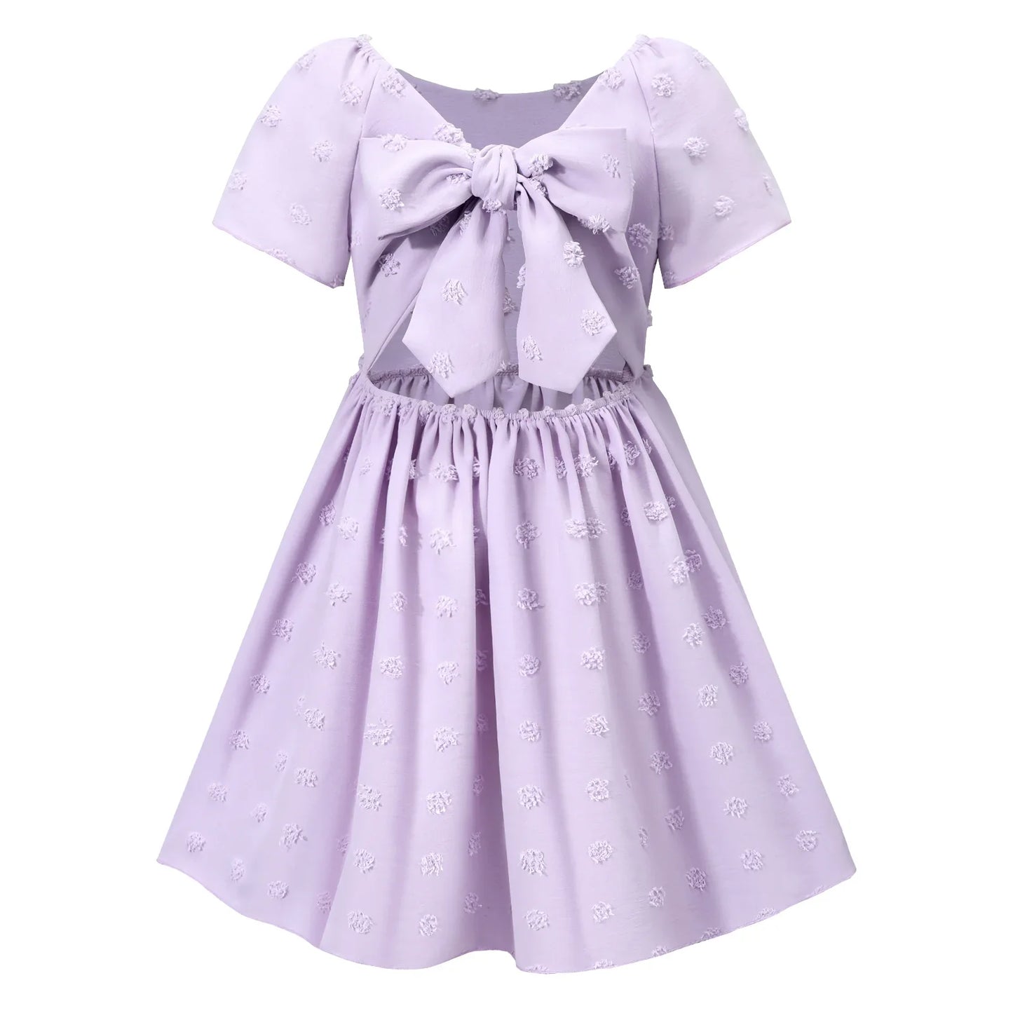 HILEELANG Little Girl Easter Dress Short Sleeve Summer Lavender Casual Tie Back Princess Elegant Party Dress 4-5T