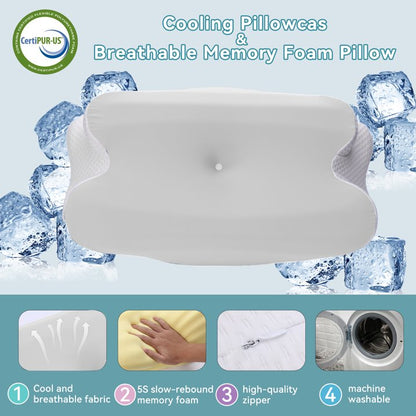 GTNSHUAI Neck Pillow Memory Foam for Pain Relief Bed Cervical Pillow for Sleeping, Gray