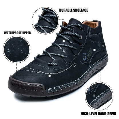 LASUDRAA Mens Shoes Casual Leather Ankle Boots Slip on Lightweight Mid Top Walking Loafers Shoes