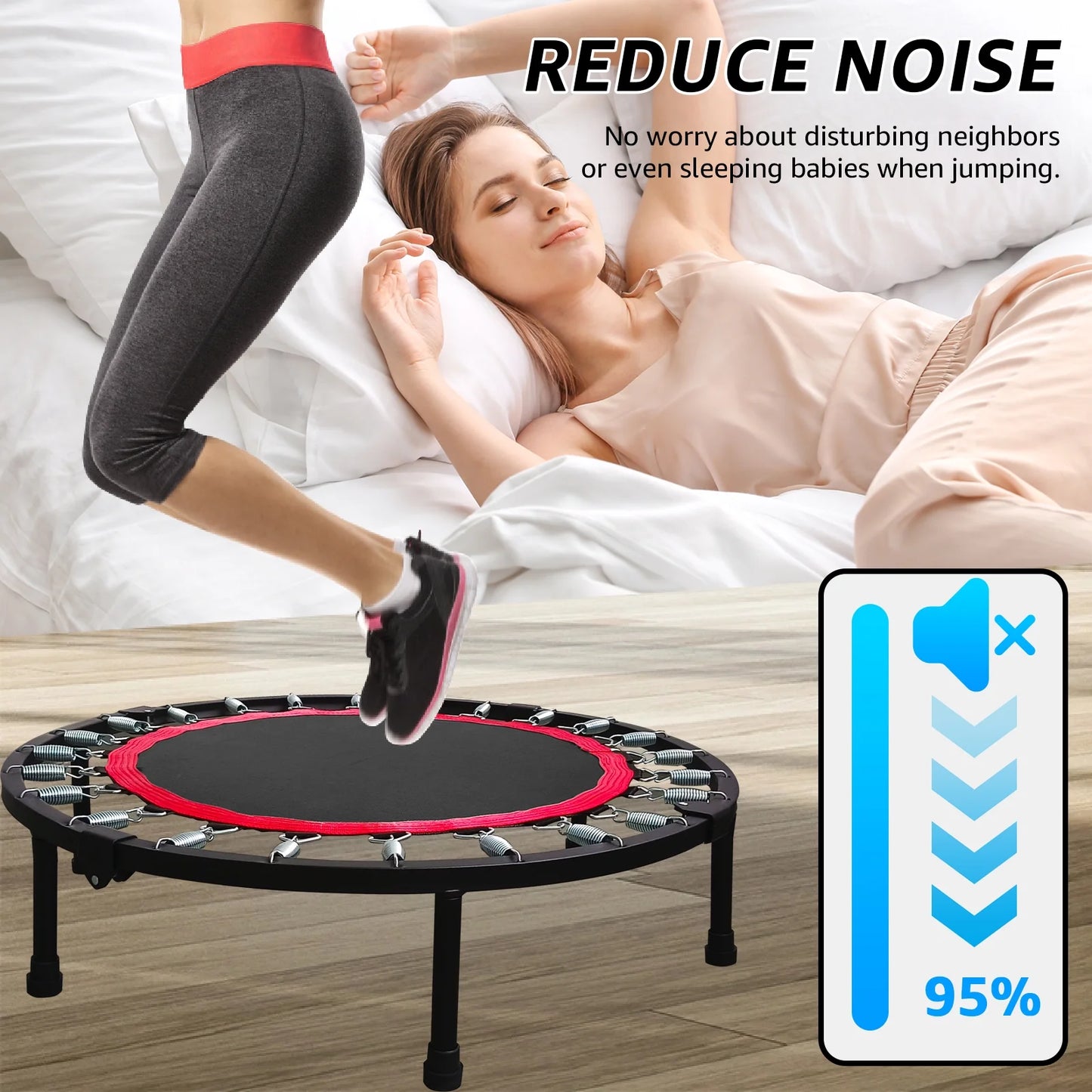 Jacgood 36" Exercise Mini Trampoline, Foldable Rebounder Mini Trampoline for Adult, Fitness Exercise Rebounder Trampoline Indoor Outdoor Workout 440 lb Weight