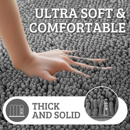 GTNSHUAI Extra Thick Luxury Chenille Bathroom Rug, Non-Slip Absorbent Bath Mat, 16 x 24, Dark Gray