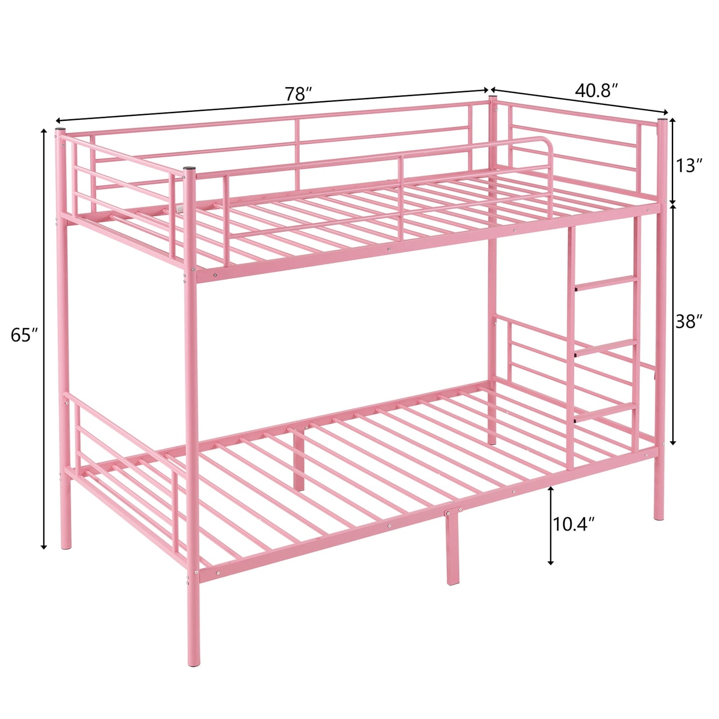 Ktaxon Metal Twin over Twin Bunk Bed with Ladder and Guardrails, Pink