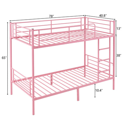Ktaxon Metal Twin over Twin Bunk Bed with Ladder and Guardrails, Pink