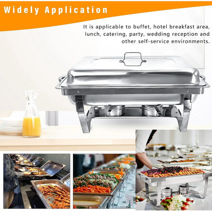Jacgood Chafing Dish Buffet Set 4 Pack 8QT Full Pan Stainless Steel Food Warmer Chafer Complete Set with Water Pan, Chafing Fuel Holder for Home Party, Buffets, Wedding, Banquet, Catering Events