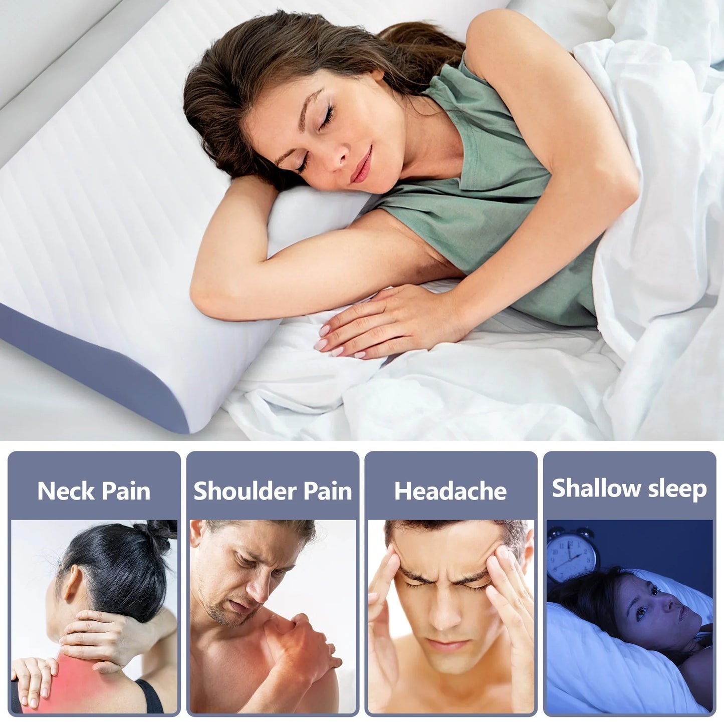 GTNSHUAI Memory Foam Bed Pillow, Medium Support Orthopedic Cervical with Removable Pillow Case, Queen