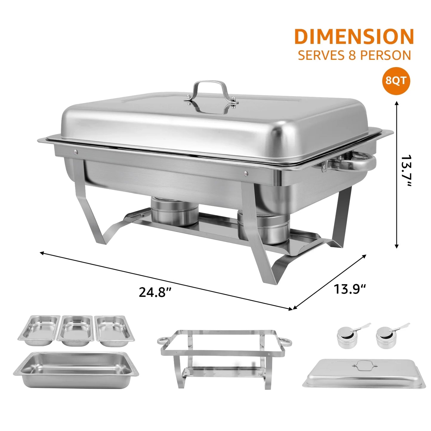 Chafing Dish Buffet Set 4 Pack, PRIJESSE 9QT Stainless Steel Chafing Dishes 3* 1/3 size food pans for Buffet, Chafers and Buffet Warmers Sets for Parties, Events, Wedding, Camping, Dinner