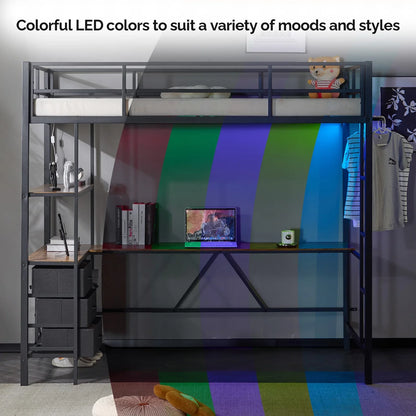 Ktaxon Twin Loft Bed with L Shaped Desk for Kids Teens, Metal Bunk Bed with 3 Storage Drawers, Metal Bed Frame, Black