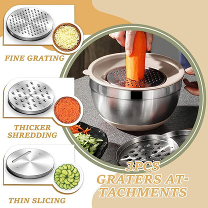 Mixing Bowls with Airtight Lids, 26Pcs Stainless Steel Bowls Set, 3 Grater Attachments & Black Non-Slip Bottoms Size 7, 4, 2.5, 2.0,1.5, 1QT, Great for Mixing & Serving