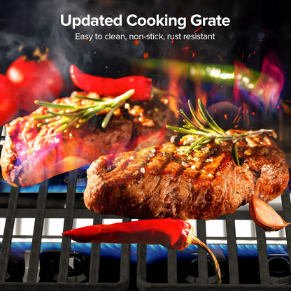 LHRIVER Portable 348 sq.in Stand-Up Propane Grill, 15000 BTU Folding Gas Grill Cart with Side Table & 2 Wheels for Camping, Patio