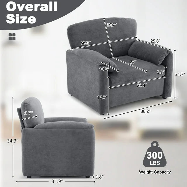 Ktaxon Oversized Accent Chair Chenille Armchair Upholstered Reading Chair Comfy Single sofa for Bedroom, Office, Apartment, Dorm Dark Gray